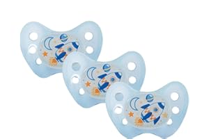 dentistar Night Silikon Schnuller 3er-Set - Größe 3, ab 14 Monate - Glow in the Dark Nuckel mit Dentalstufe – BPA-frei – Made in Germany - Rakete, Blau