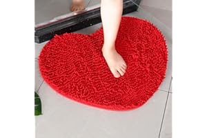 Mateju Tappetino da Bagno Lavabile, Cuore Tappetini Bagno in Microfibra Ciniglia, Tappeto Bagno Assorbente Antiscivolo, Tappetino Bagno Assorbente per Bambini Adulti Cani (70x80CM,Rosso)