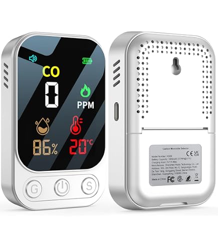 Gedsffati Détecteur 5 En 1 Plug-in : Fumée + CO + Gaz + Température + Humidité - Écran HD + Batterie 1000 MAh - Blanc