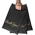 Chanskyu 50 Pack Poly Mailers 25.5x38cm, Shipping Bags with Handle, Plastic Mailing Bags for Clothing, Waterproof Mailers Poly Bags With Self Adhesive (Black-THK)