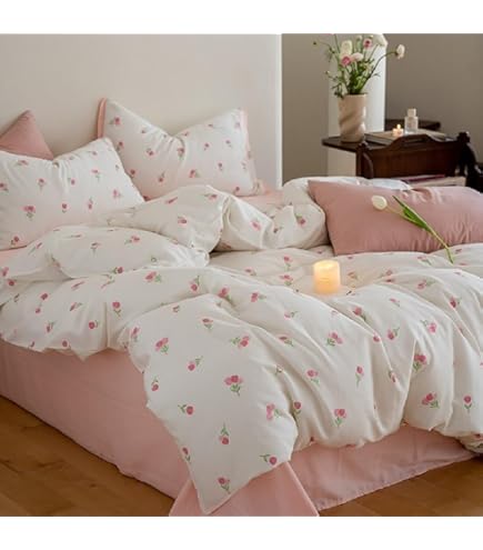 Beddengoed, 200 x 200 cm, roze, kleurblok, omkeerbaar