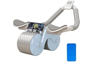 ABPOK 2023 Ab Roller Wheel Automatic Rebound Abdominal Exercise Device Strength Training Abdominal Wheel Equipment Fitness Roller，with Knee Pads Mat, Suitable for Beginners