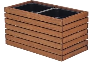 HOMERZO Blumenkasten für innen und außen Pflanzen-Übertopf aus Holz mit Kunststoff-Pflanzeneinsatz 18 l Blumentopf eckig für Balkon oder Terrasse (67x36 h35)
