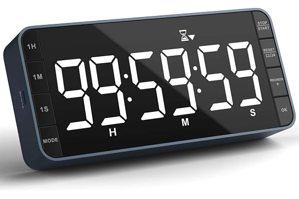 MeesMeek 19 cm extra stor LED-kökstimer: 99 H nedräkning med 3 ljusstyrkor, 5 larm och 4 volymnivåer, magnetisk uppladdningsb