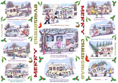 THROW AWAY CHRISTMAS PAPER TABLE MATS - MOTORHOME CARTOONS BY ARMAND FOSTER