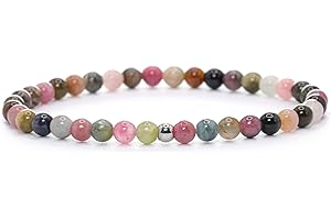 Echtes Gemischter Turmalin Edelstein Armband mit 4mm Perlen - verschiedene Längen - Heilstein Schutzstein Talisman Glücksbringer Geschenk (Gem. Turm., 16CM)