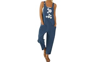 AMhomely Dungarees for Women UK Baggy Bib Dungarees Overall Long Pants Trousers Sale Clearance Ladies Fashion Casual Print Pocket Romper Long Playsuit Strap Jumpsuit