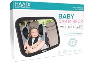 HAADI Baby Car Mirror Rear View - 360 ° Adjustable, Extra Wide Crystal Clear & Shatterproof Back Seat Baby Essentials to See Rear Facing Infants, Babies, Kids, Child & New born (Pack of 1)