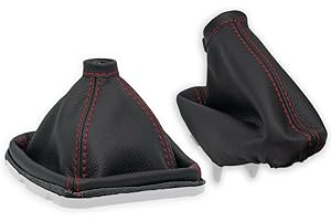 LARTEPELLE cuffia cambio e freno a mano adatta a 159 in vera pelle nera cuciture rosse