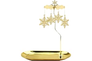 GUKASXI Obrotowy świecznik, złoty metalowy spinningowy świecznik z płatkami śniegu, świecznik karuzelowy, romantyczny świecznik, ozdoba na wesele, przyjęcie, Boże Narodzenie, festiwal, dekoracja domu