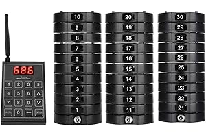‎ASHATA Drahtloses Benennendes System, Restaurant Pager System, Gästerufsystem Kundenrufsystem, Wasserdichter Anti-Öl-Gast, der Pager mit 30pcs Restaurant-Summer, für Restaurants Church Clinic Wartet