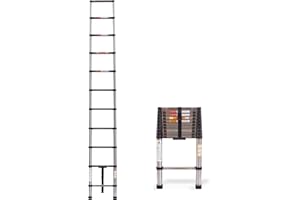 ANSIMIDA 3.2M Heavy Duty Telescopic Ladders 8 Steps Stainlee Steel Extending for Multi-Purpose Indoor Outdoor Roof Work Decoration Builder Supply 150KG Capacity