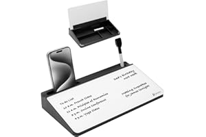 Varhomax Piccola lavagna bianca da scrivania in vetro, cancellabile a secco, con scomparto per riporre le cose da fare, blocco note per ufficio, scuola e accessori per ufficio (nero e bianco)