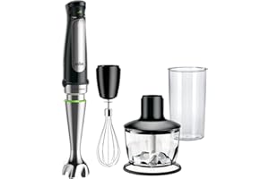 Braun MultiQuick 7 - Frullatore a Immersione con Tecnologia SplashControl, ActiveBlade, Selezione di Velocità Precisa, Tritatutto 500 mL, Frusta, Bicchiere 600 mL, 1000W, Nero (MQ7035X)