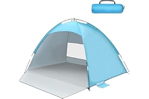 Tente de Plage Anti-UV 50+, Portable Abris de Plage pour 2-4 Personnes, Contre Le Vent, Tente Plage Famille avec Sac de Transport