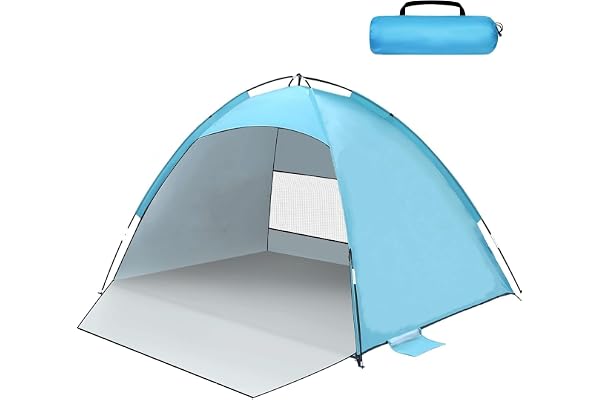 Tente de Plage Anti-UV 50+, Portable Abris pour 2-4 Personnes, Contre Le Vent, avec Sac de Transport