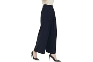 Tronjori Mujeres Pantalones Cintura Alta Casual Pierna Ancha Plisados Delanteros Pantalones con Bolsillos Laterales para Ocio Trabajo Oficina