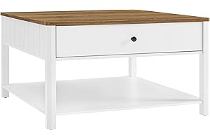 ‎VASAGLE VASAGLE Stolik Kawowy, Stolik Do Salonu, 2 Duże Szuflady, Z Nogami, Dużo Miejsca Do Przechowywania, Styl Morski, 80 x 80 x 45 cm, Orzechowo-Brązowo-Biały LCT207T14