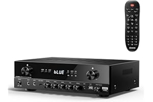 Donner Amplificador de Audio para el Hogar, Premium de 2 Canales con Potencia Máxima de 600 W con Bluetooth 5.3, 2 Entradas de Micrófono, RCA, Fono, Entrada de óptica/Coaxial para el Hogar, Karaoke