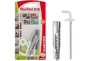 Fischer Tasselli UX 8 x 50 con Ganci Design, Bianco, 2 Pezzi, per Muro Pieno, Forati, Cartongesso, 94628