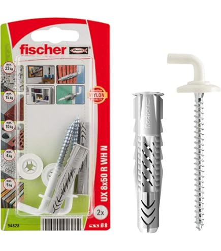 Tasselli Fischer SB 9/6 Con Gancio Lungo | 50 Pezzi | Per Fissaggio A Muro Su Calcestruzzo E Mattone