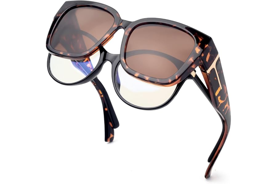 Face Shadow Polarized Sunglasses Fit Over Glasses, Trendy Square Sunglasses Over Glasses for Driving UV Protection Lightweight