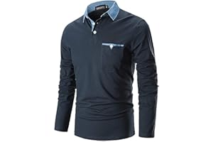 GNRSPTY Polo Hombre Manga Larga Denim Cuello Camisetas Algodón Camisas T-Shirt Golf Tennis Otoño Invierno Oficina