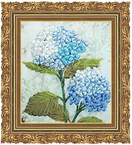 Ribbon Embroidery Kit Little Blue Hydrangea for Beginner Painting Wall Decor Not Include Frame