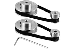 VILLCASE Timing Belt Pulley for 3D Printer 2 Pieces 60 Teeth 2G 5 mm Gear 2 Pieces 20 Teeth 5 mm Gear 2 Pieces 6 mm Timing Belt with Hex Screw