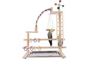 Dynaeuty Parco Giochi per Pappagalli Palestra per Uccelli Terreno di Gioco per Cocorite Posatoi in Legno di Uccelli per Uccelli Legno Naturale per Cacatua, Cocorite 46x31x70cm #A