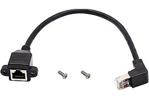 AAOTOKK Cat 6 Ethernet Cable 90 Degree Down Angle RJ45 Male to Female Shielded Ethernet Network Connector Screw Panel Mount Extension Cable for Router, Modem (30cm/1ft Down)