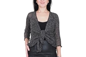 Mimosa Señoras Mujeres Crochet Bolero Brillo y Liso de Encaje Elastico Cardigan Abierto