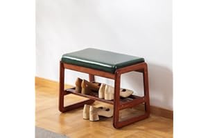 SOBIBO Solid Wood Shoe Bench, 2-Tier Wooden Storage Entryway Bench, Mid-Century Modern Shoe Bench Rack, End of Bed Bench with Faux Leather Cushion for Hallway, Living Room (green, 55cm，21.65 inches)