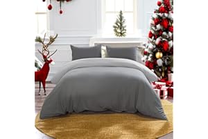 AYSW Pościel szczotkowana z mikrofibry, 1 poszwa na kołdrę 200 x 200 cm + 2 poszewki na poduszkę 80 x 80 cm, z zamkiem błyskawicznym, ciemnoszara/jasnoszara