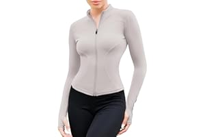 EFFAN T-Shirts de Sport Femme à Manche Longues Tops Fermeture Éclair Fitness Running Yoga Tee Shirt