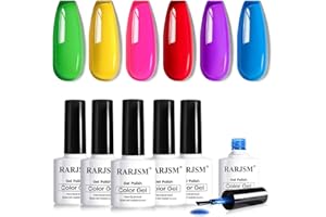 RARJSM Neon Jelly Gel Nail Polish 6pcs Set Clear Crytal Glass Amber Blue Yellow Green Purple Red Pink Transparent Iridescent Colors Sheer Gel Varnish LED UV Curing Requires Soak off French Manicure