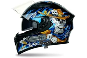 DIRERTYS Full Face Motorcycle Bluetooth Helmet Motorcycle Full Face Helmet, ECE Approved Bluetooth Motorbike Double Sun Visor Helmets, Wear-Resistant and Scratch-Resistant Lenses, for Adult