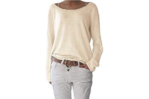 Damen Pulli Langarmshirts T-Shirt Rundhals Ausschnitt Lose Bluse Hemd Pullover Oversize Sweatshirt Oberteil Tops