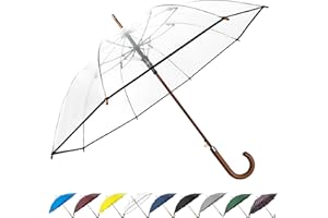 SoulRain Regenschirm Transparent–Sturmfester Durchsichtiger Stockschirm Damen/Herren,Holzgriff Groß Sicherheitsschirm mit Automatik-Öffnung& Selbstverteidigungs-Hochzeit/Golf/Windproof Step-by-Step
