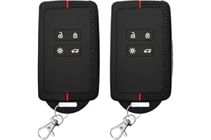 Dwzain Key Card Case 2PCS,Car Key Cover for Renault Clio Megane Koleos Kadjar Kangoo Twingo Talisman Captur Espace Dacia Duster Key Fob,Silicone Key Cover - 4 bottons(Red-line)