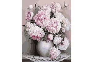 WOWDECOR DIY Malen nach Zahlen für Erwachsene Kinder Mädchen, Rosa Pfingstrose König der Blumen Elegant 40x50cm Vorgedruckt Leinwand-Ölgemälde (ohne Rahmen)