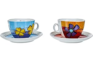 Egan PAF12/1S Juego de Tazas Capuchino, Porcelana, Rojo/Celeste, Set da 4 pezzi, 2