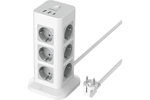 ‎TESSAN TESSAN Listwa zasilająca z 12 gniazdami z USB C, przedłużacz 2 m, listwa zasilająca, ochrona przed przepięciem, wieża z USB i przełącznikiem, do domu, biura, 3600 W