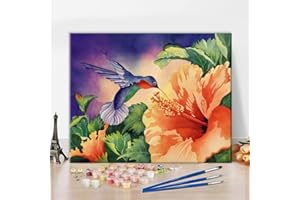 TISHIRON Malen nach Zahlen Kolibri Abstrakte Blumen DIY Blumenmuster Olgemalde fur Erwachsene Kinder Blumen auf Leinwand Wanddekoration mit Pinsel Acryl Pigment fur Home Living Room Decor 16 "x20