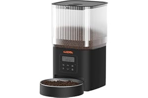 WOPET Futterautomat Katze 4L- Katzenfutter Automat 180 Tage Akkulaufzeit (1-6 Mahlzeiten/Tag, Trockenfutter) Futterspender für Katzen/Hunde, Edelstahlschüssel, Doppelnetzteil Schwarz