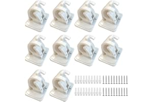 Feliciay 10PCS Curtain Pole Bracket, No Drill Adhesive Curtain Rod Holder Hooks, 3M Curtain Rod Brackets Hanger with Screws, Drapery Wall Mount Brackets for Bathroom Kitchen Home (White)