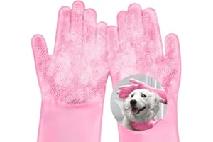 AMFUN Guanti da Toelettatura per Animali Domestici, Guanto per Gatti Cani, Guanti da Bagno in Morbido Silicone con Spazzola A Setole Morbide per Cani Gatti Coniglio