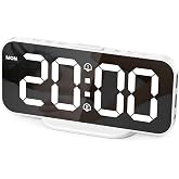 HOMVILLA Digital Alarm Clock LED Display Large Clear Mirror Powered by Electric USB Cable, Digital Alarm Clock Brightness Adj