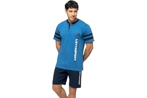 LOTTO homewear Pigiama Uomo Cotone Estivo Corto Sportivo Pigiami Due Pezzi Serafino da Uomo Set Maniche Corte Comodo Abbigliamento Leggero per la Casa