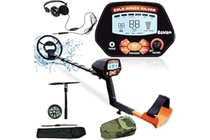 OUTVITA Détecteur de Métaux, Précision 20 mm avec Écran LCD, Bobine de Recherche Étanche Complet avec Pelle Multifonctionnelle/Écouteur/Compass/Sac pour Adultes et Enfants - Noir Orange